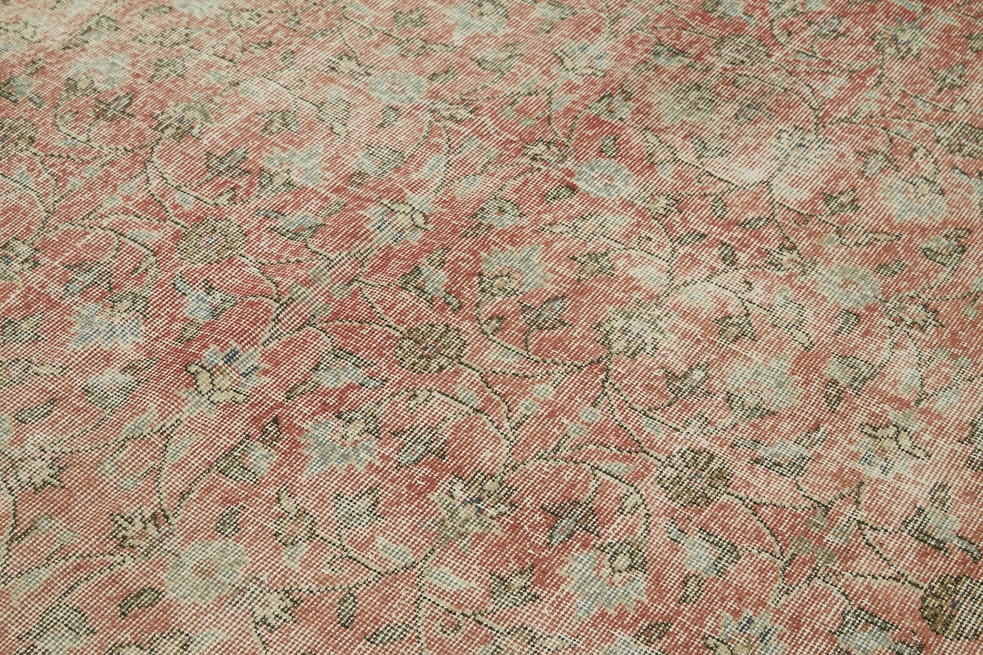 Vintage Bej Eskitme Yün Pamuk El Dokuma Halısı 202x310 Agacan