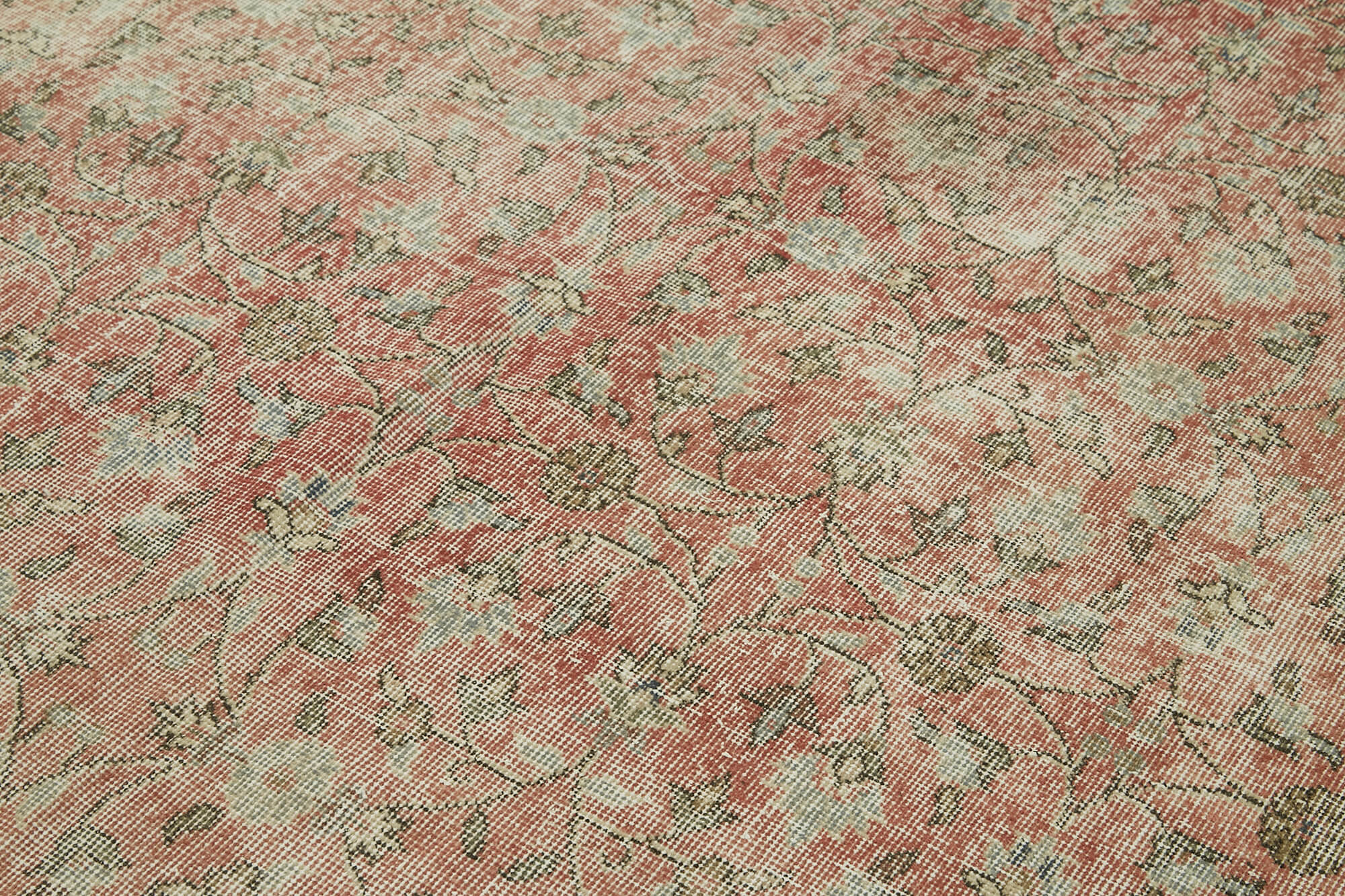 Vintage Bej Eskitme Yün Pamuk El Dokuma Halısı 202x310 Agacan