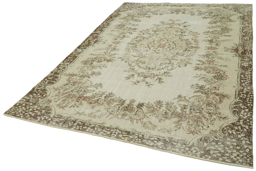 Vintage Bej Eskitme Yün Pamuk El Dokuma Halısı 200x320 Agacan