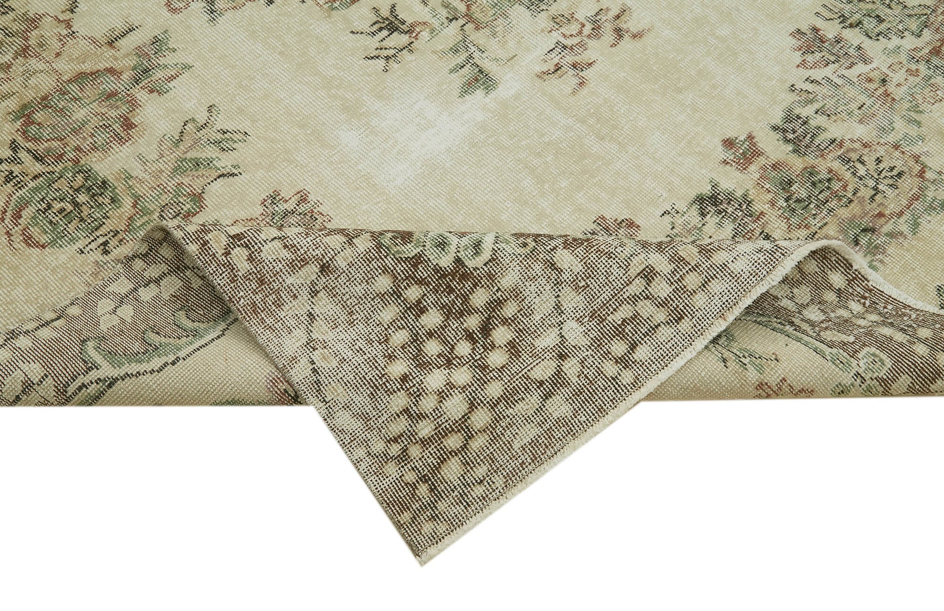 Vintage Bej Eskitme Yün Pamuk El Dokuma Halısı 200x320 Agacan