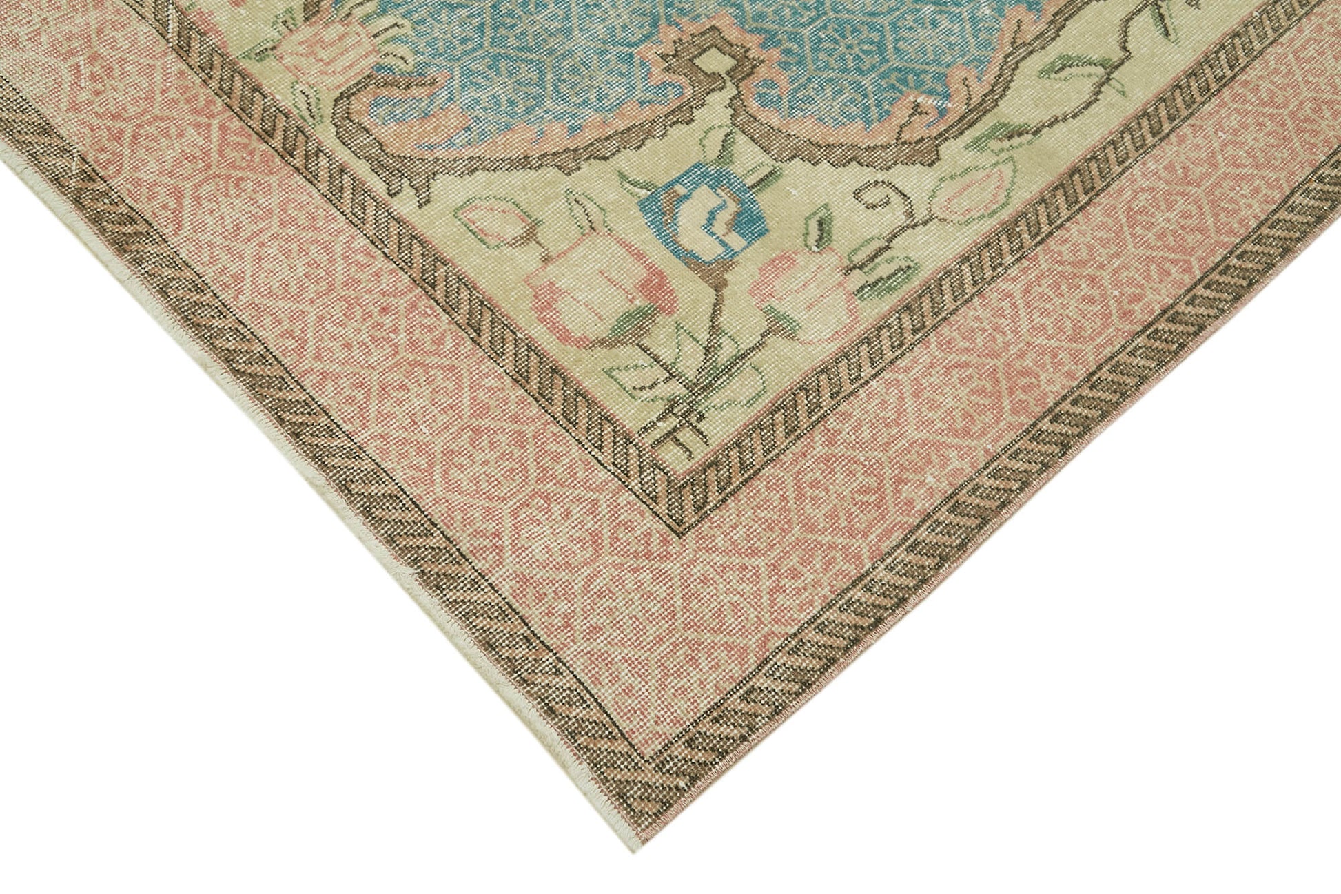 Vintage Bej Eskitme Yün Pamuk El Dokuma Halısı 197x304 Agacan