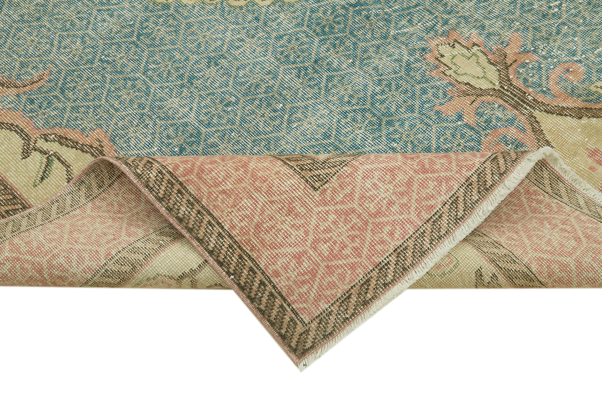 Vintage Bej Eskitme Yün Pamuk El Dokuma Halısı 197x304 Agacan