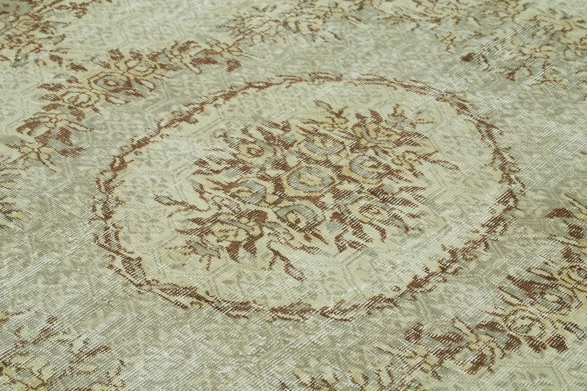 Vintage Bej Eskitme Yün Pamuk El Dokuma Halısı 204x309 Agacan