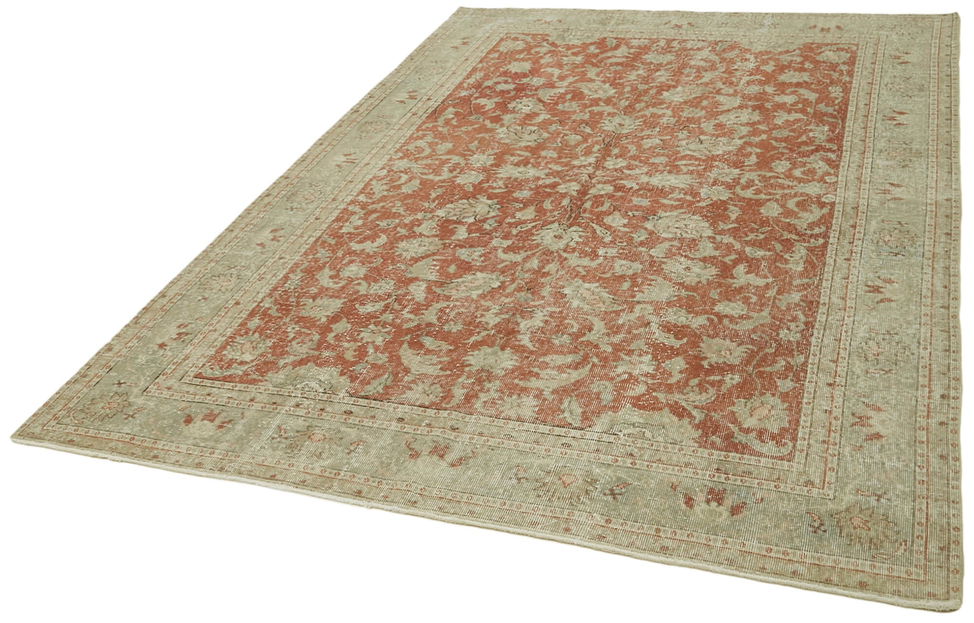 Vintage Bej Eskitme Yün Pamuk El Dokuma Halısı 191x287 Agacan