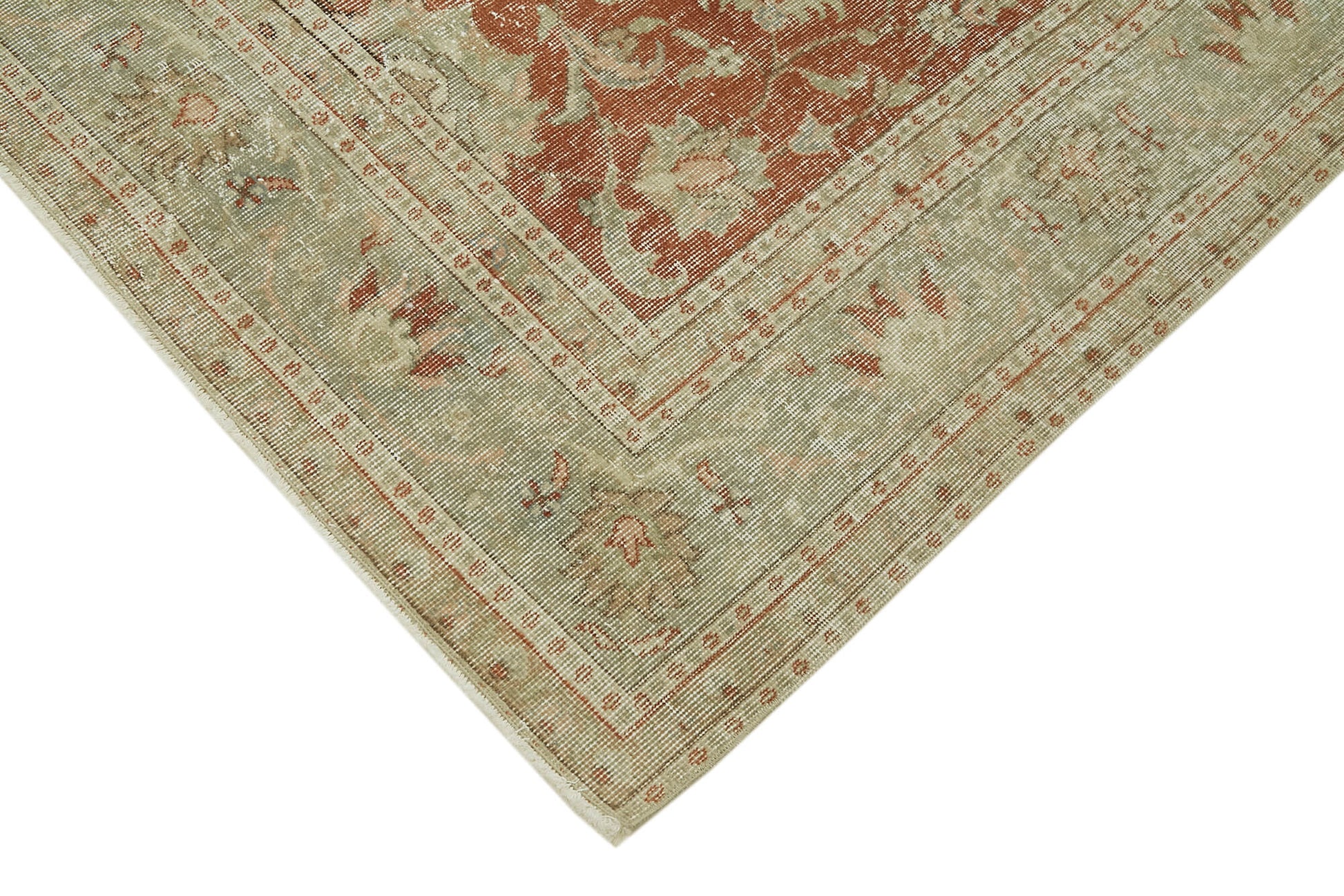 Vintage Bej Eskitme Yün Pamuk El Dokuma Halısı 191x287 Agacan