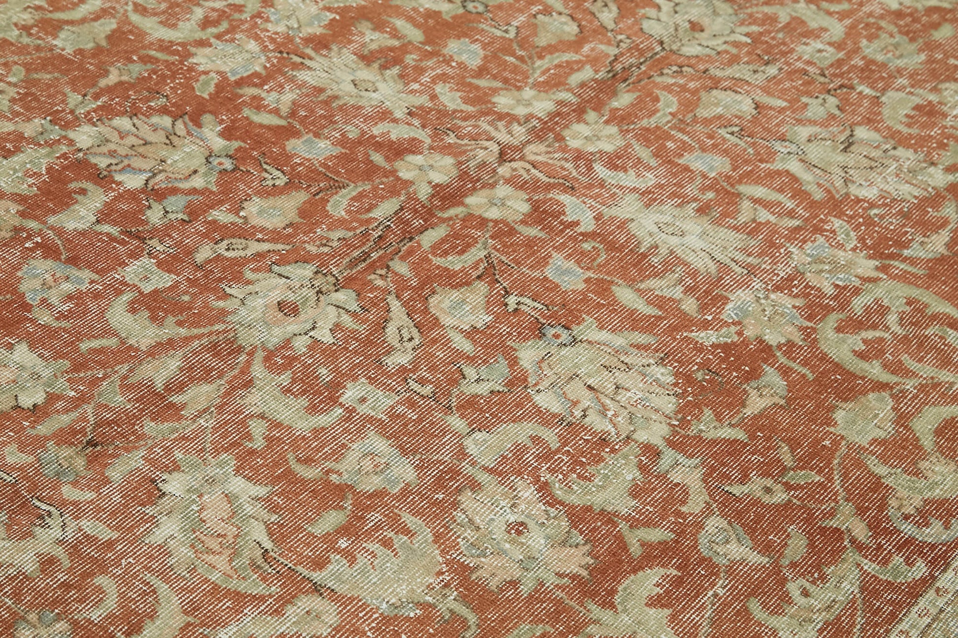 Vintage Bej Eskitme Yün Pamuk El Dokuma Halısı 191x287 Agacan