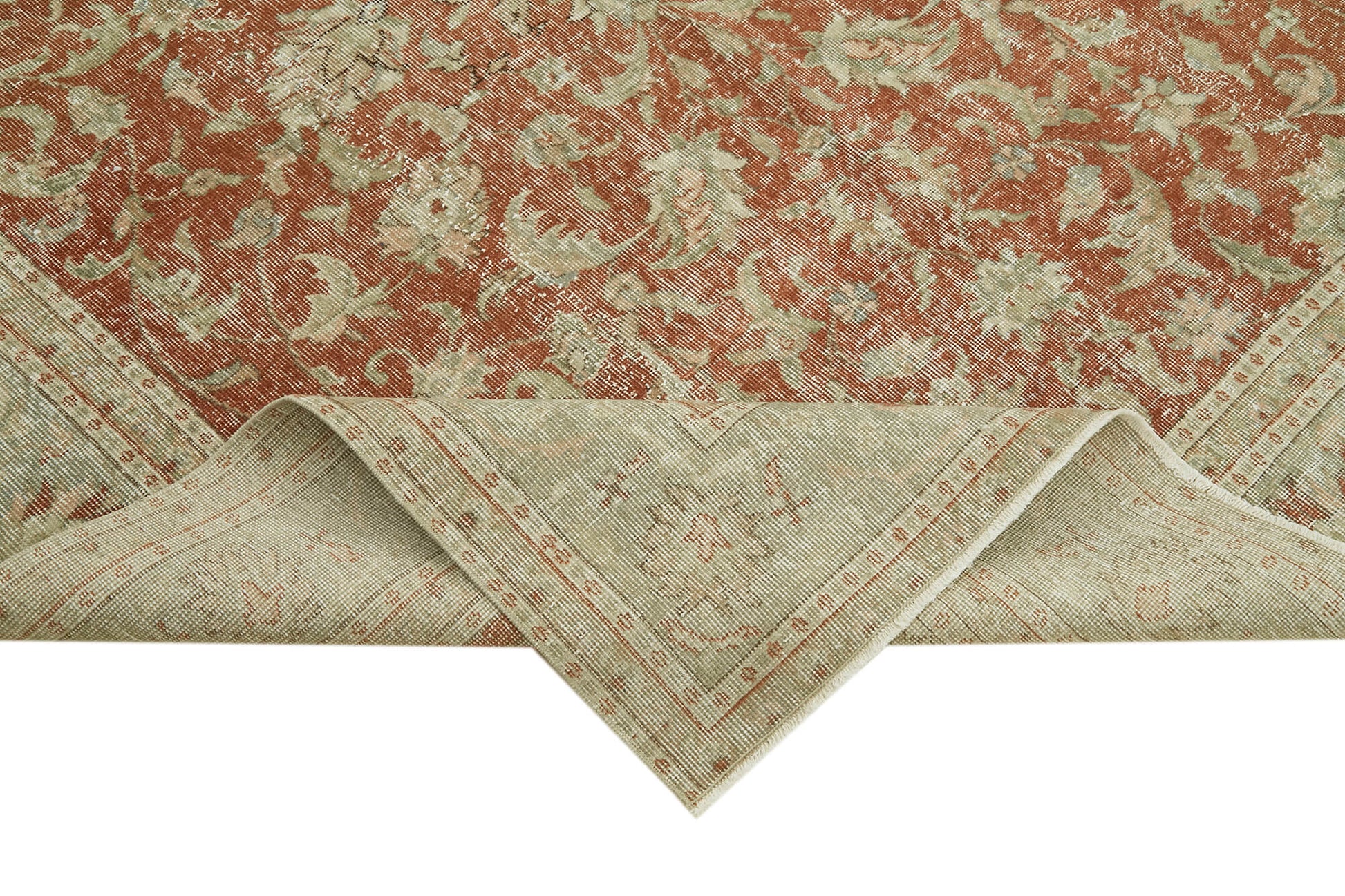 Vintage Bej Eskitme Yün Pamuk El Dokuma Halısı 191x287 Agacan