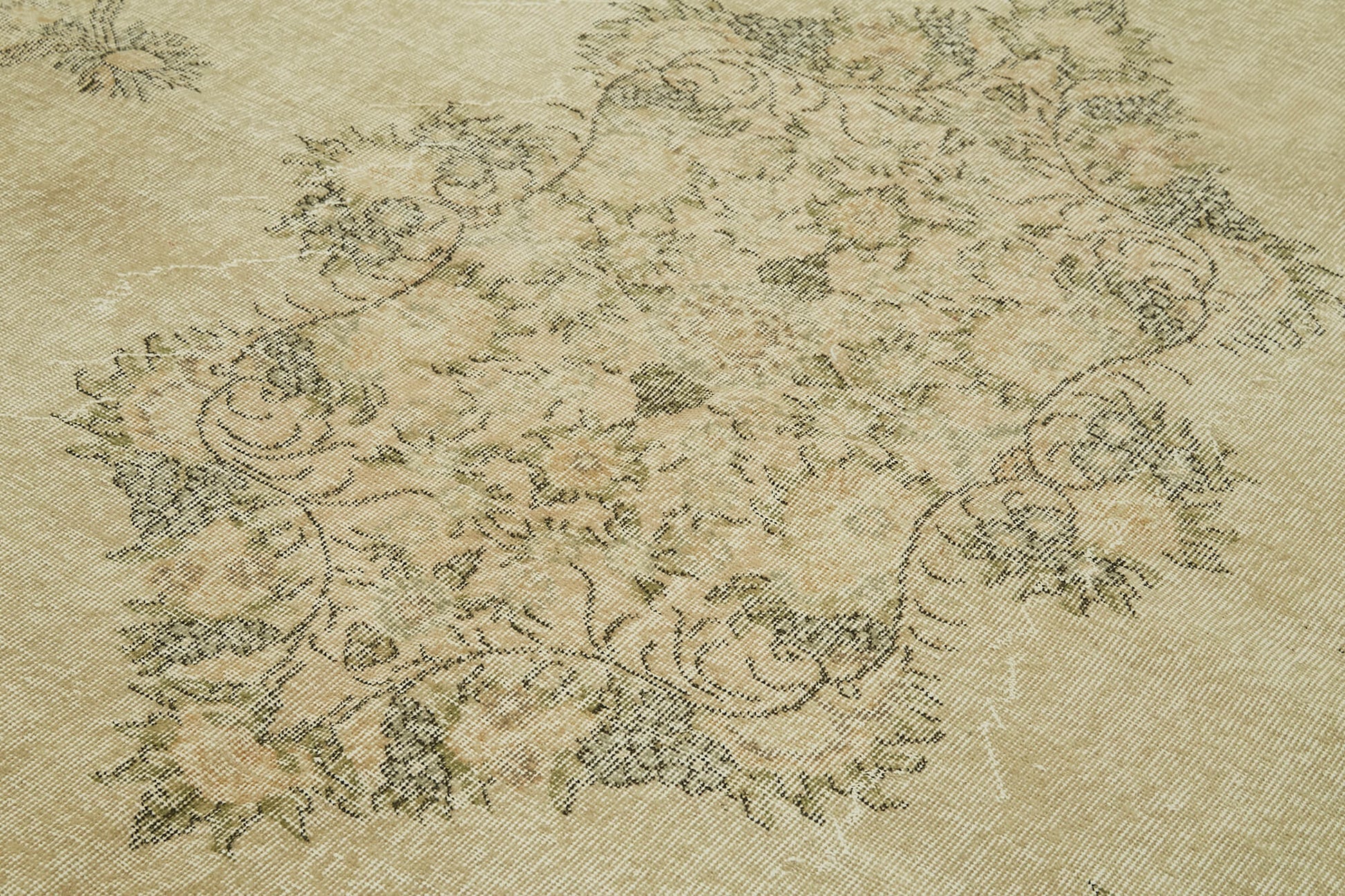 Vintage Bej Eskitme Yün Pamuk El Dokuma Halısı 208x312 Agacan