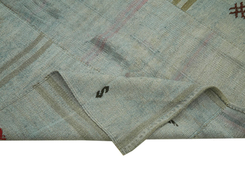 Kendir Mavi Geometrik Hemp El Dokuma Halısı 306x350 Agacan