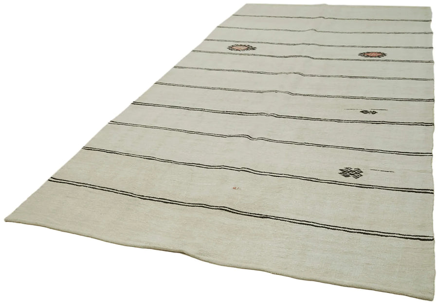 Kendir Bej Geometrik Hemp El Dokuma Halısı 188x360 Agacan