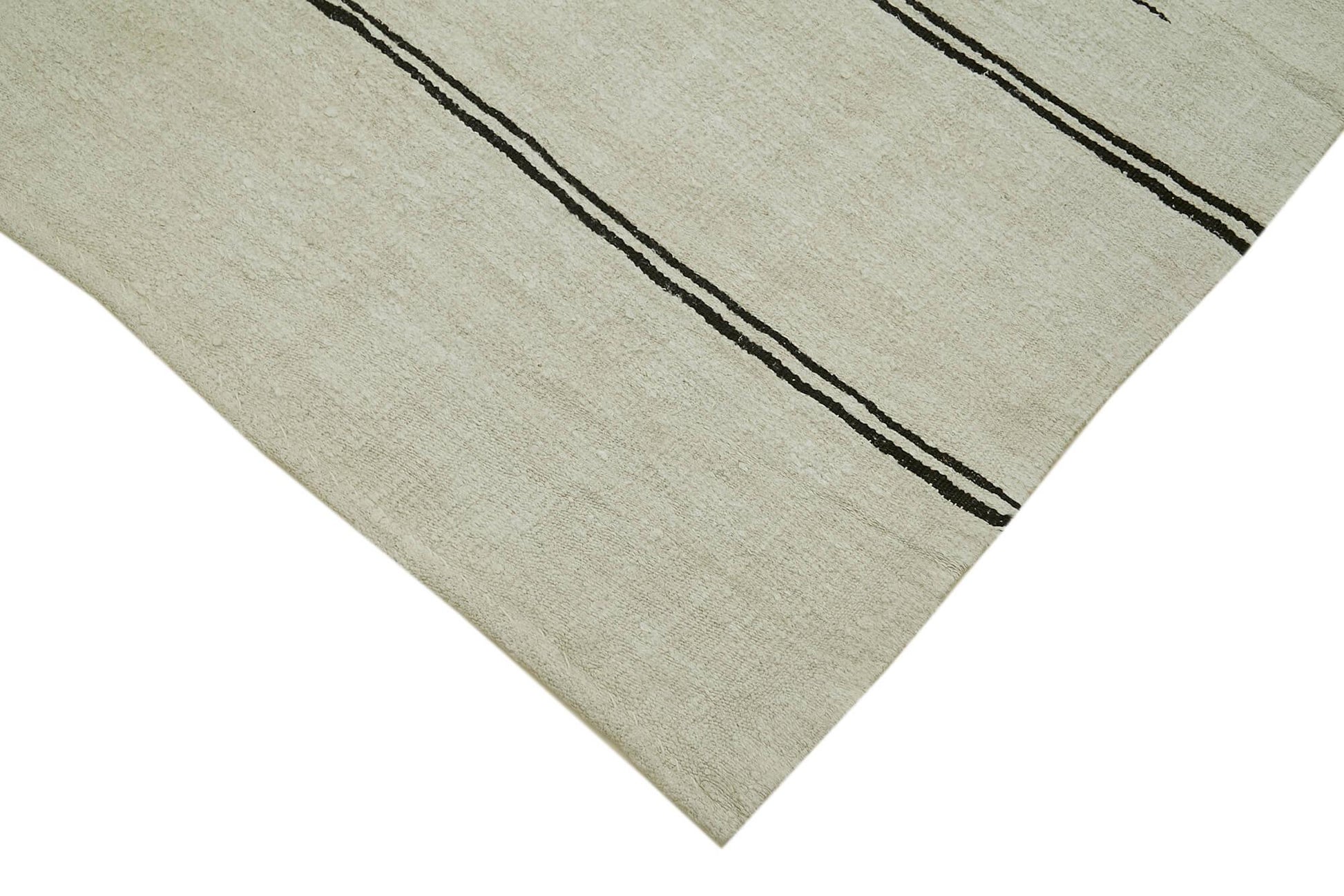 Kendir Bej Geometrik Hemp El Dokuma Halısı 188x360 Agacan