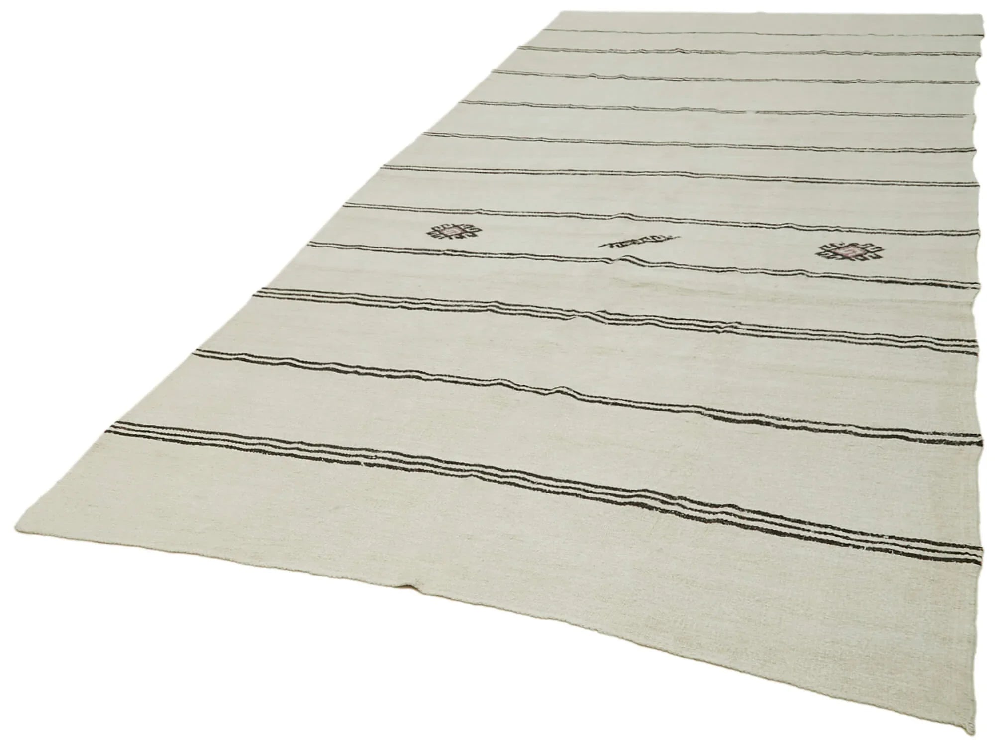 Kendir Bej Geometrik Hemp El Dokuma Halısı 194x380 Agacan