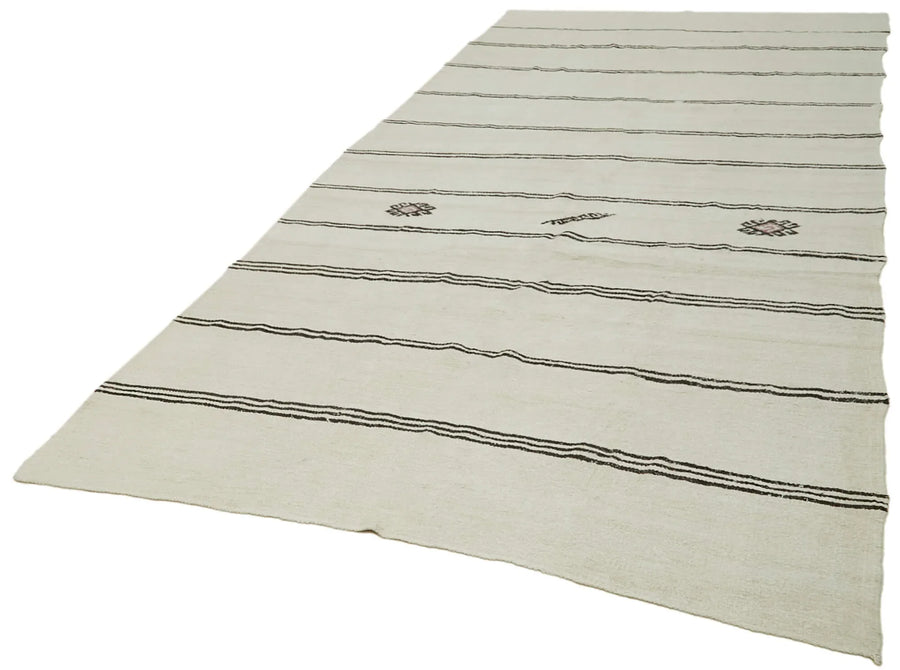 Kendir Bej Geometrik Hemp El Dokuma Halısı 194x380 Agacan