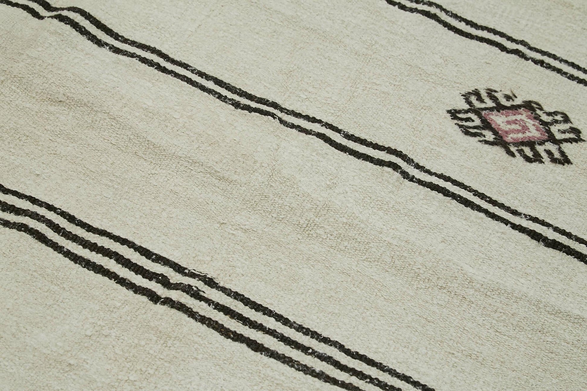 Kendir Bej Geometrik Hemp El Dokuma Halısı 194x380 Agacan