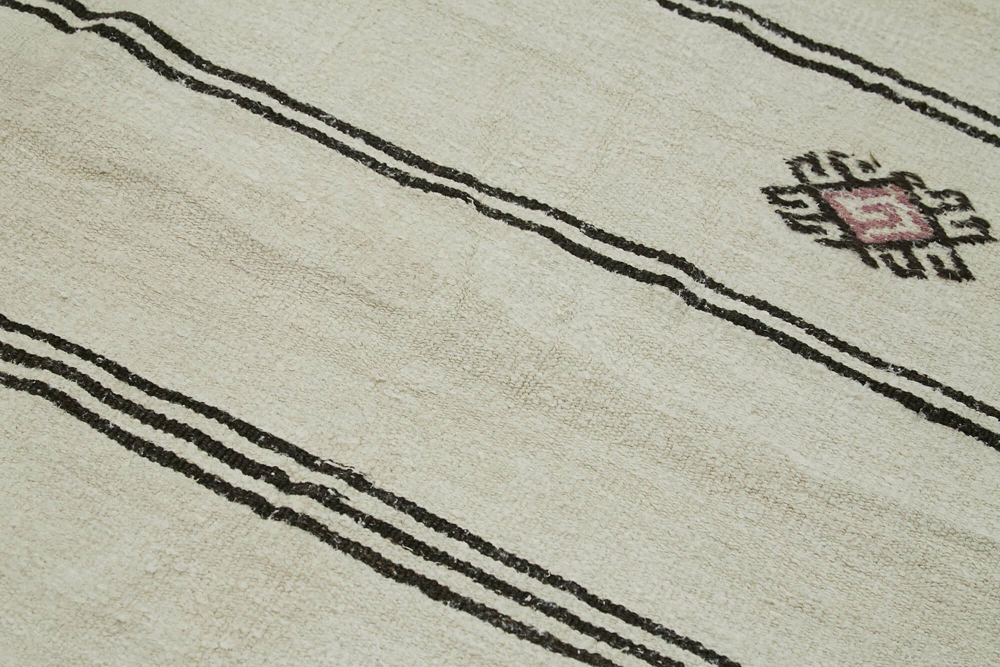Kendir Bej Geometrik Hemp El Dokuma Halısı 194x380 Agacan