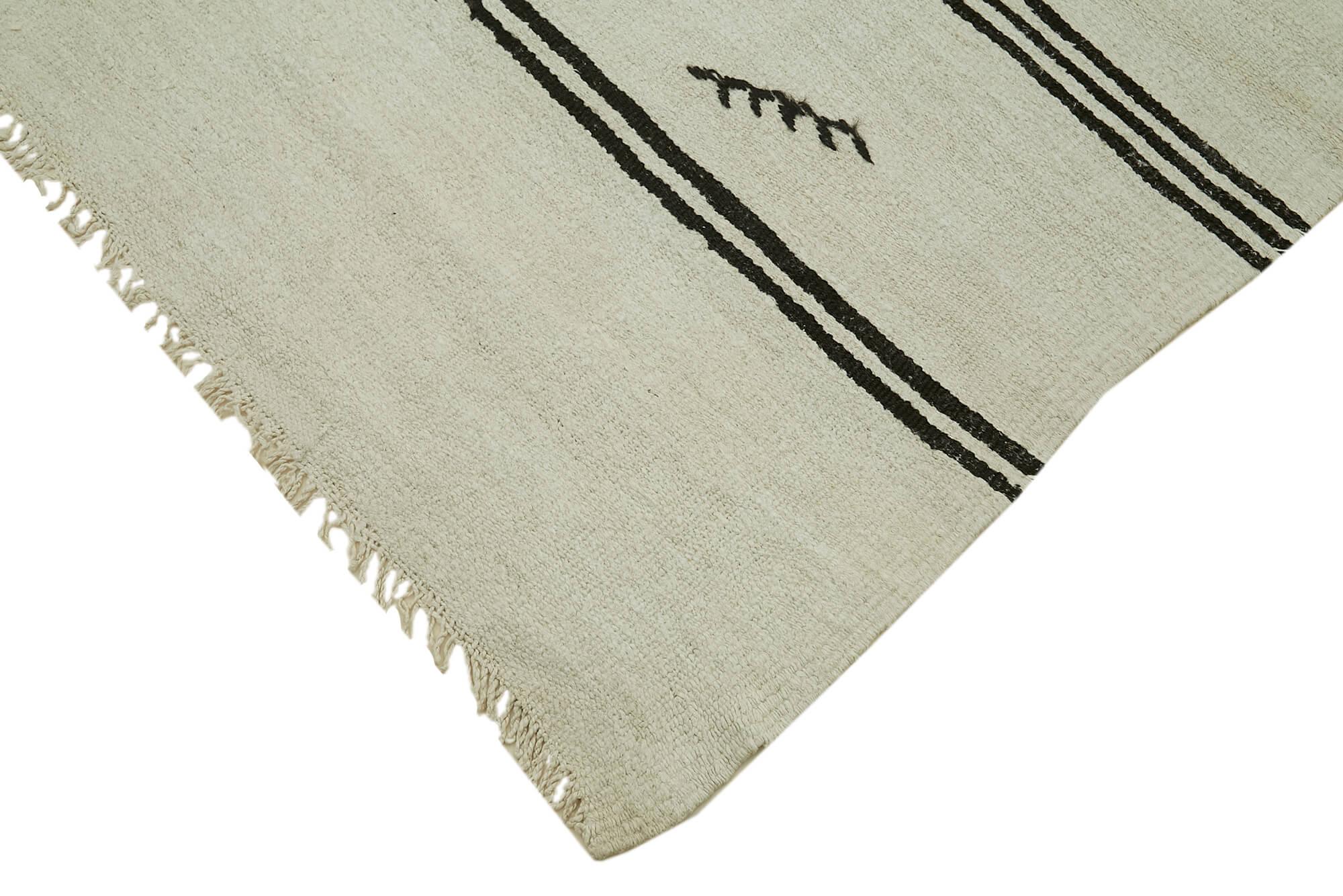 Kendir Beyaz Geometrik Hemp El Dokuma Halısı 170x354 Agacan
