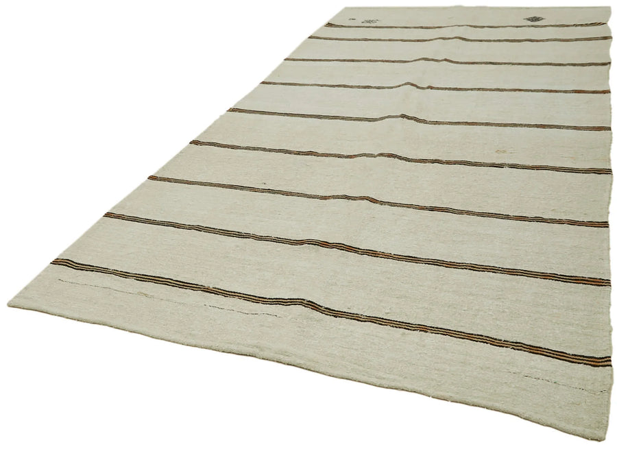 Kendir Bej Geometrik Hemp El Dokuma Halısı 190x353 Agacan