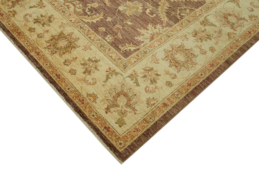 Brown & Beige Floral Vintage Turkish Area Rug 247x311 cm (8'1" x 10'2") – in the living room