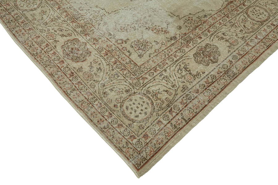 Beige & Brown Medallion Vintage Turkish Rug 262x361 cm (8'7" x 11'10") – in the living room