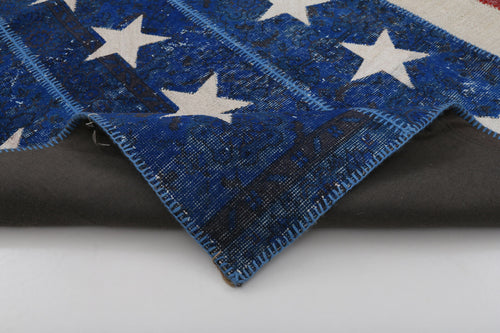 Flag Patchwork Kırmızı Figürlü Pamuk Yün El Dokuma Halısı 208x304 Agacan