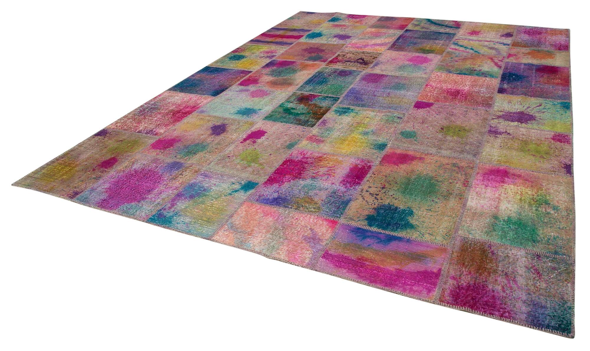 Kırk Yama Pembe Patchwork Pamuk Yün El Dokuma Halısı 302x403 Agacan