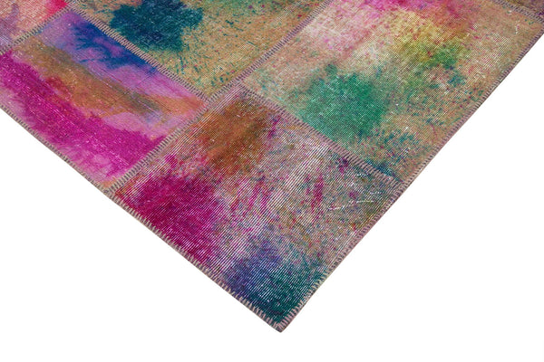 Kırk Yama Pembe Patchwork Pamuk Yün El Dokuma Halısı 302x403 Agacan