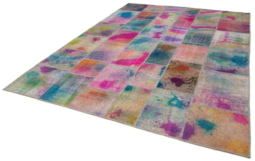 Kırk Yama Pembe Patchwork Pamuk Yün El Dokuma Halısı 256x347 Agacan