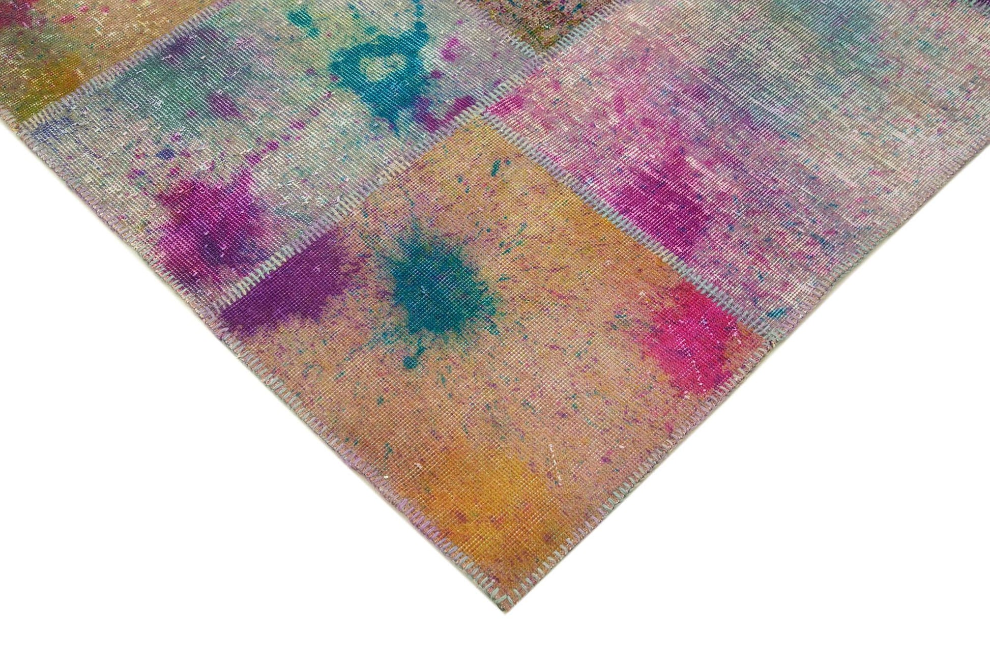 Kırk Yama Pembe Patchwork Pamuk Yün El Dokuma Halısı 256x347 Agacan