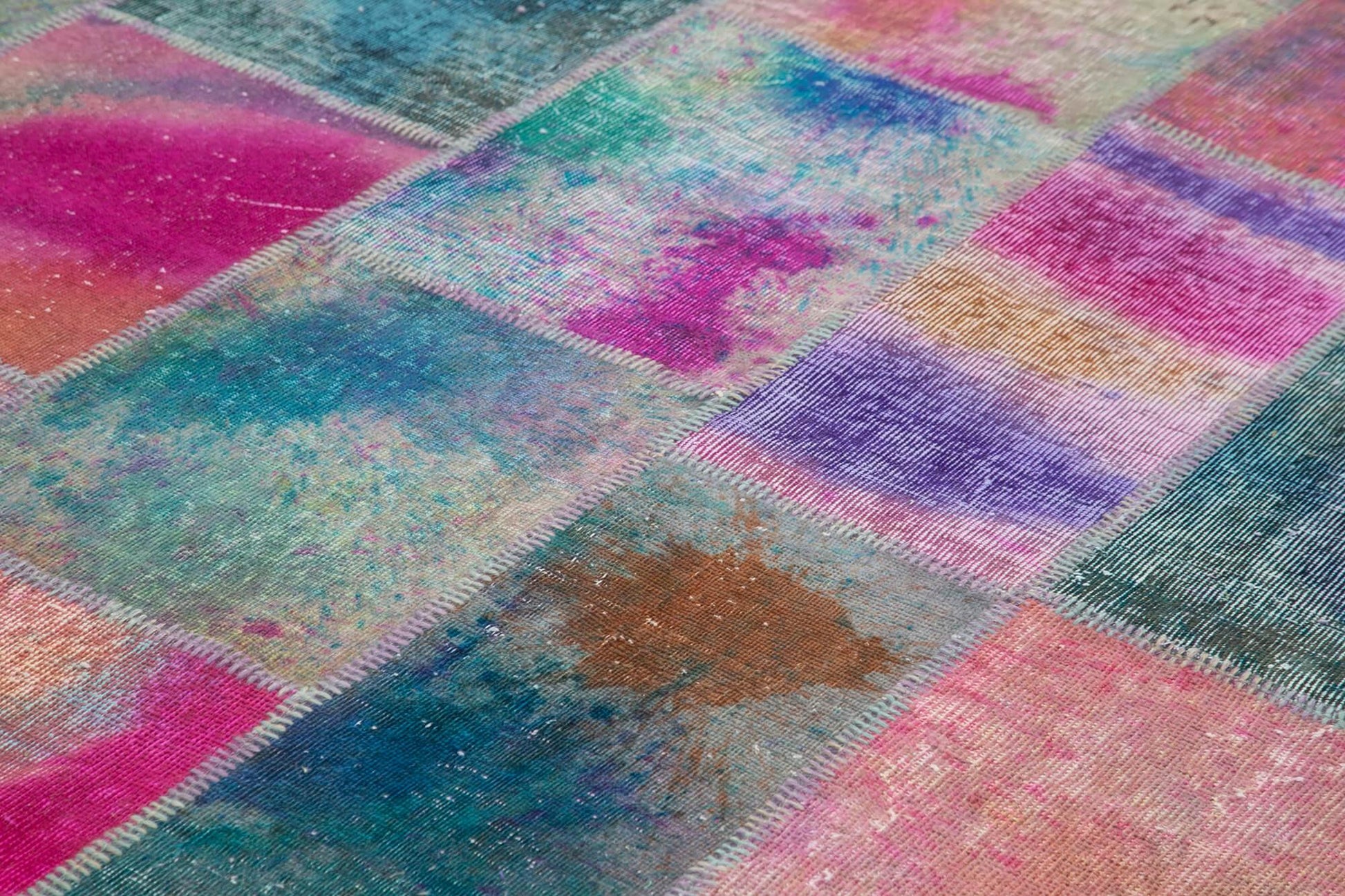 Kırk Yama Pembe Patchwork Pamuk Yün El Dokuma Halısı 256x347 Agacan