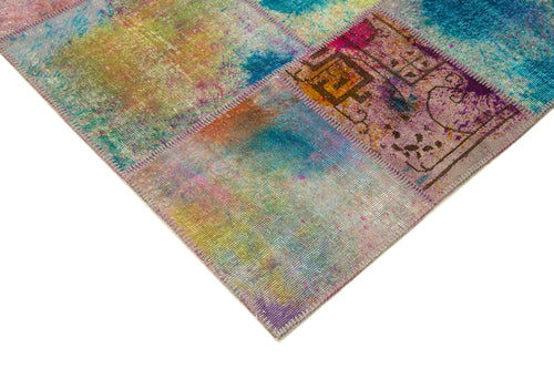 Kırk Yama Pembe Patchwork Pamuk Yün El Dokuma Halısı 249x351 Agacan