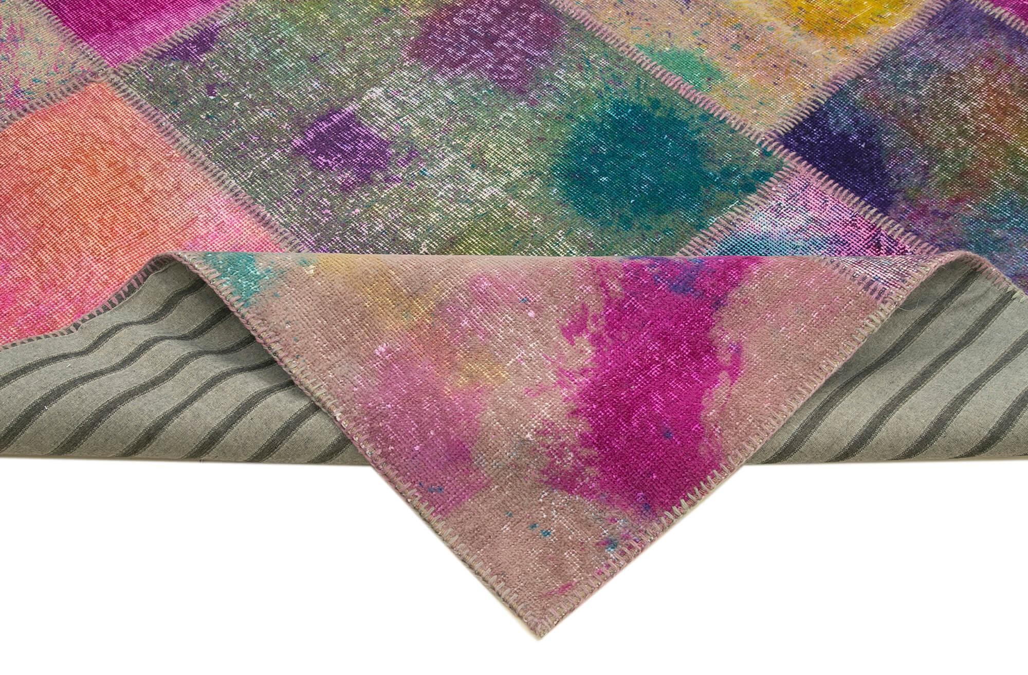 Kırk Yama Pembe Patchwork Pamuk Yün El Dokuma Halısı 249x351 Agacan
