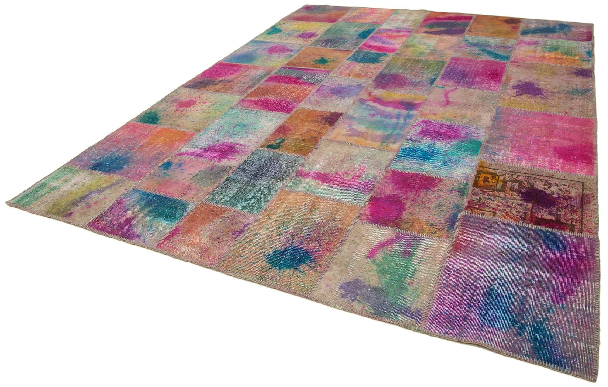 Kırk Yama Pembe Patchwork Pamuk Yün El Dokuma Halısı 257x350 Agacan
