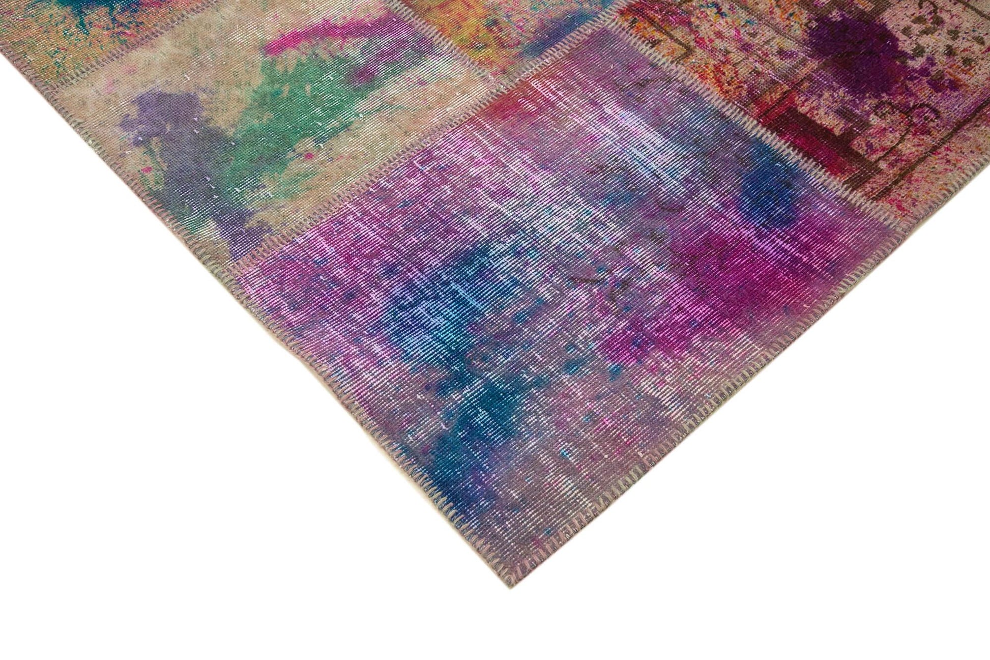 Kırk Yama Pembe Patchwork Pamuk Yün El Dokuma Halısı 257x350 Agacan
