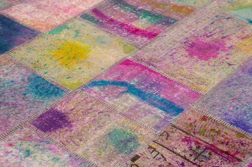 Kırk Yama Pembe Patchwork Pamuk Yün El Dokuma Halısı 244x302 Agacan