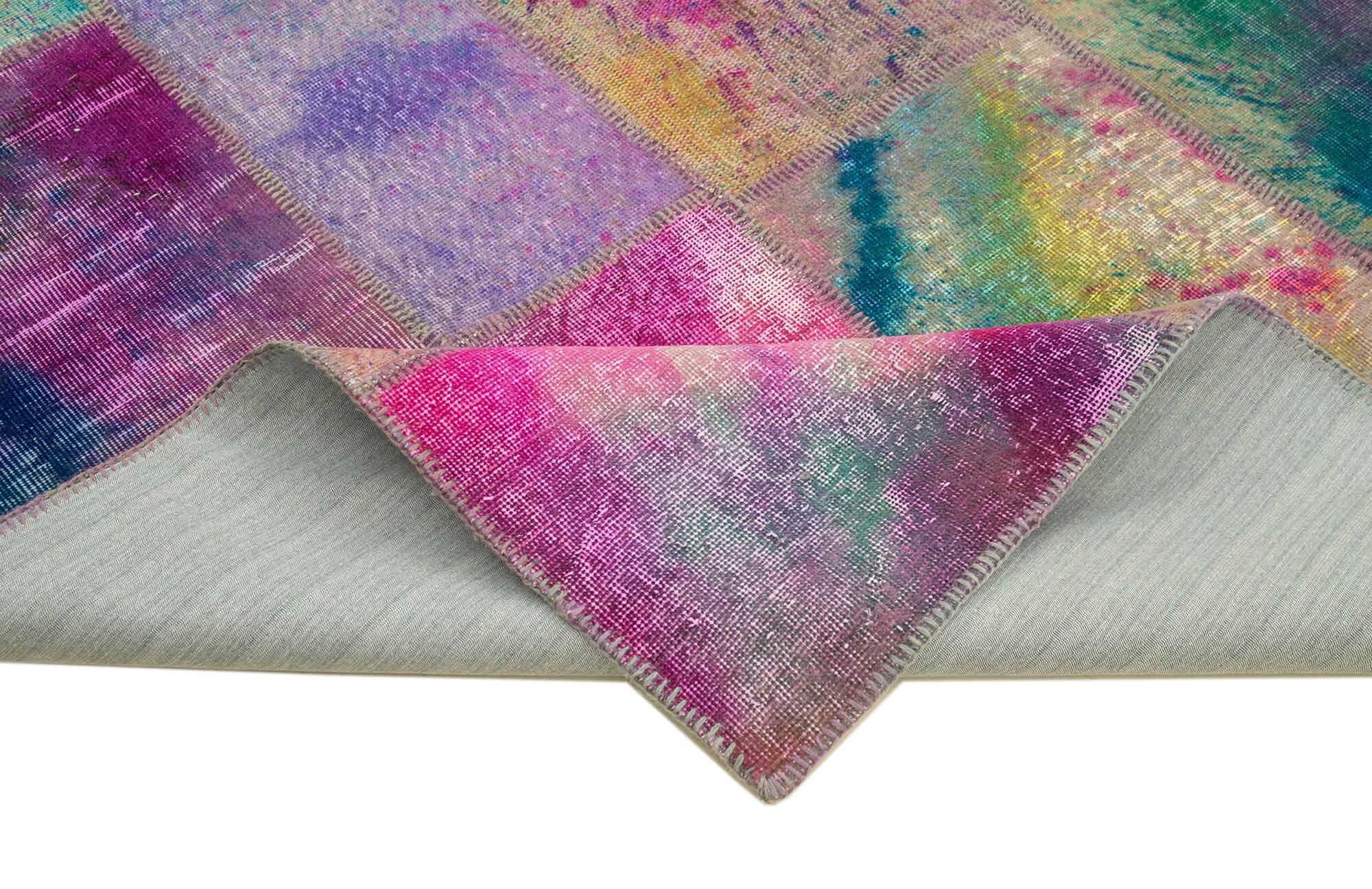 Kırk Yama Pembe Patchwork Pamuk Yün El Dokuma Halısı 244x302 Agacan
