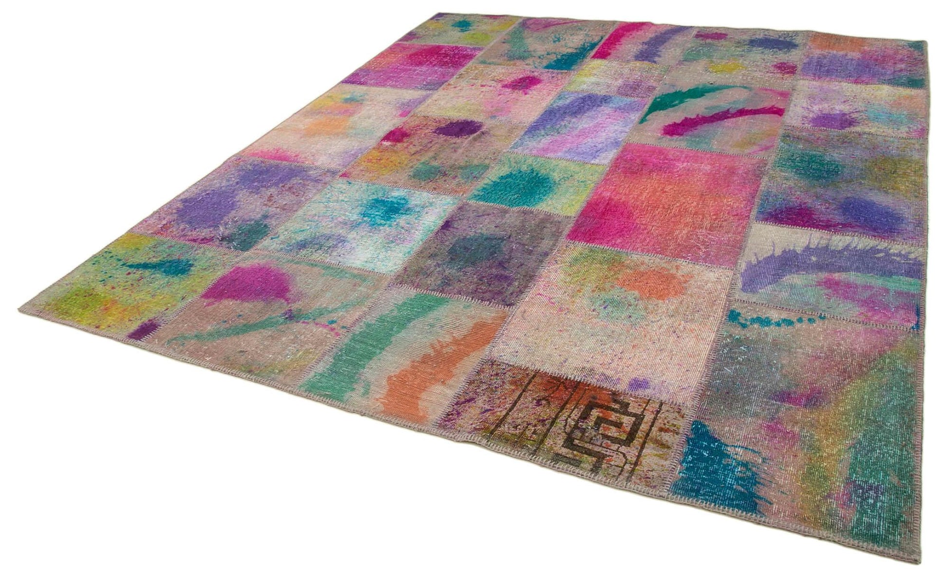 Kırk Yama Pembe Patchwork Pamuk Yün El Dokuma Halısı 250x299 Agacan