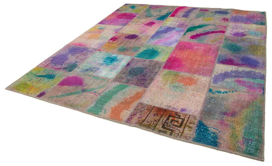 Kırk Yama Pembe Patchwork Pamuk Yün El Dokuma Halısı 250x299 Agacan