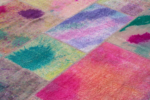 Kırk Yama Pembe Patchwork Pamuk Yün El Dokuma Halısı 250x299 Agacan