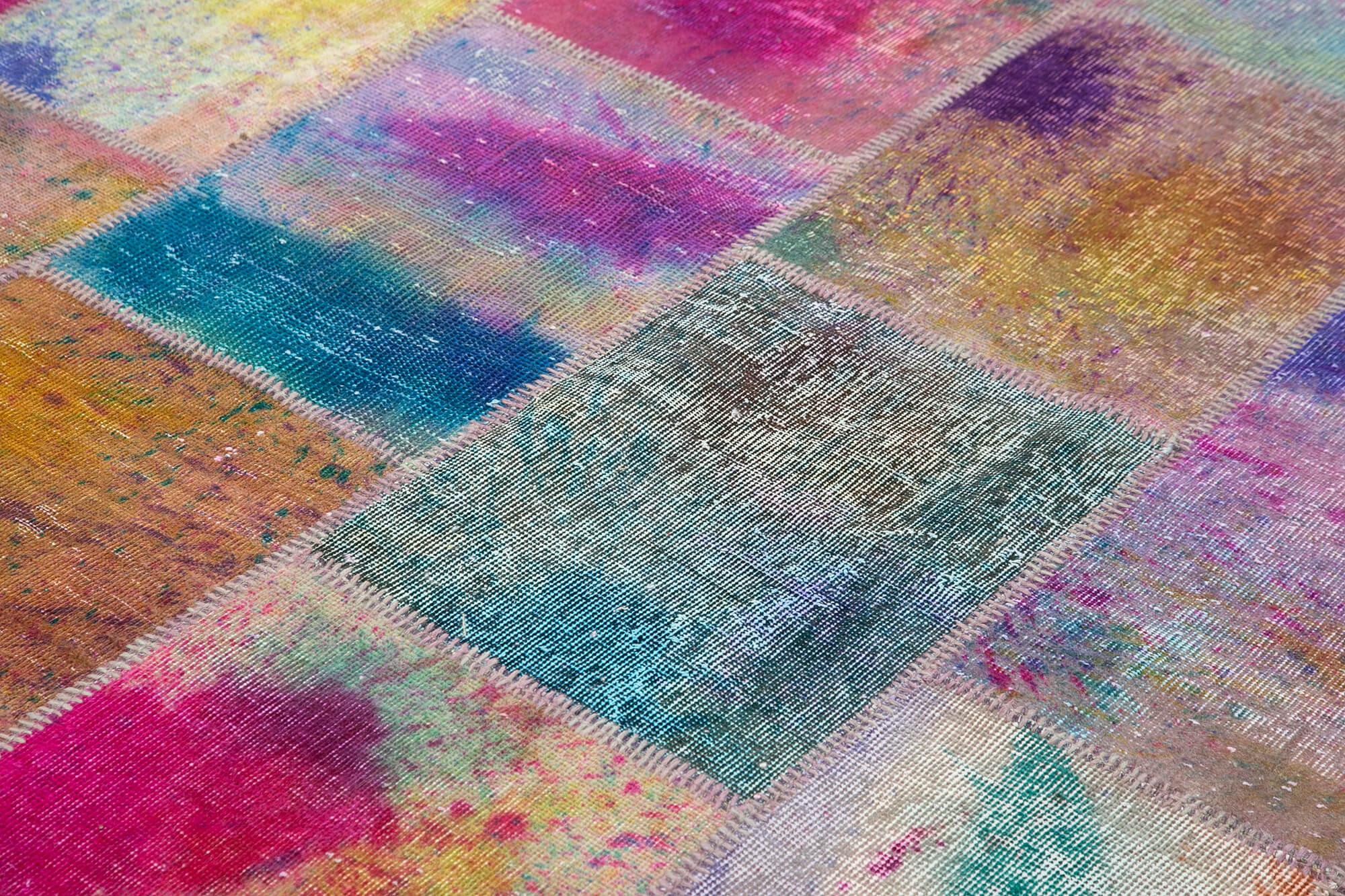 Kırk Yama Pembe Patchwork Pamuk Yün El Dokuma Halısı 246x297 Agacan