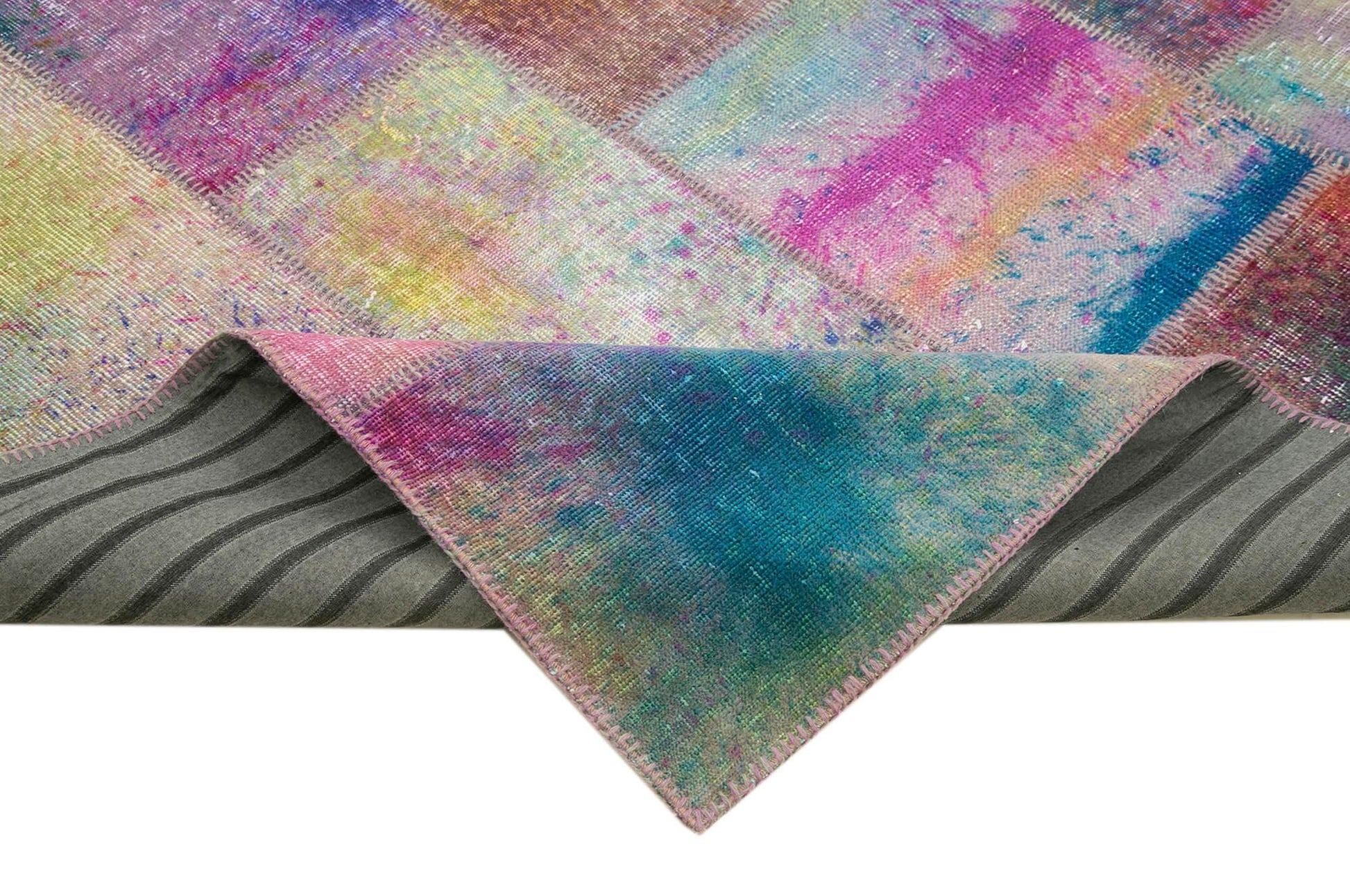 Kırk Yama Pembe Patchwork Pamuk Yün El Dokuma Halısı 246x297 Agacan