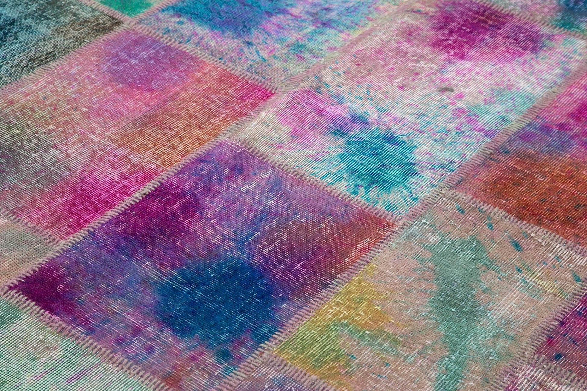 Kırk Yama Pembe Patchwork Pamuk Yün El Dokuma Halısı 239x300 Agacan