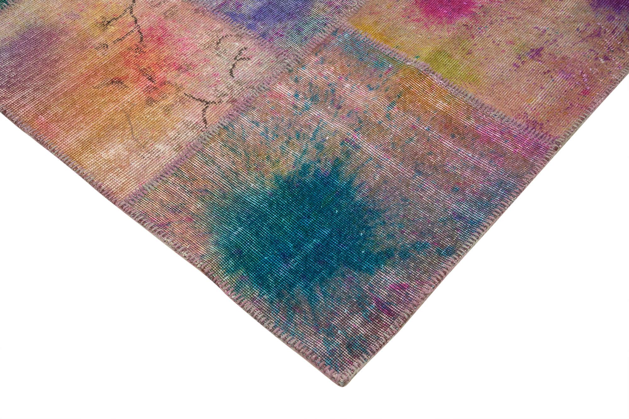 Kırk Yama Pembe Patchwork Pamuk Yün El Dokuma Halısı 307x404 Agacan
