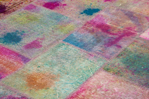 Kırk Yama Pembe Patchwork Pamuk Yün El Dokuma Halısı 307x404 Agacan