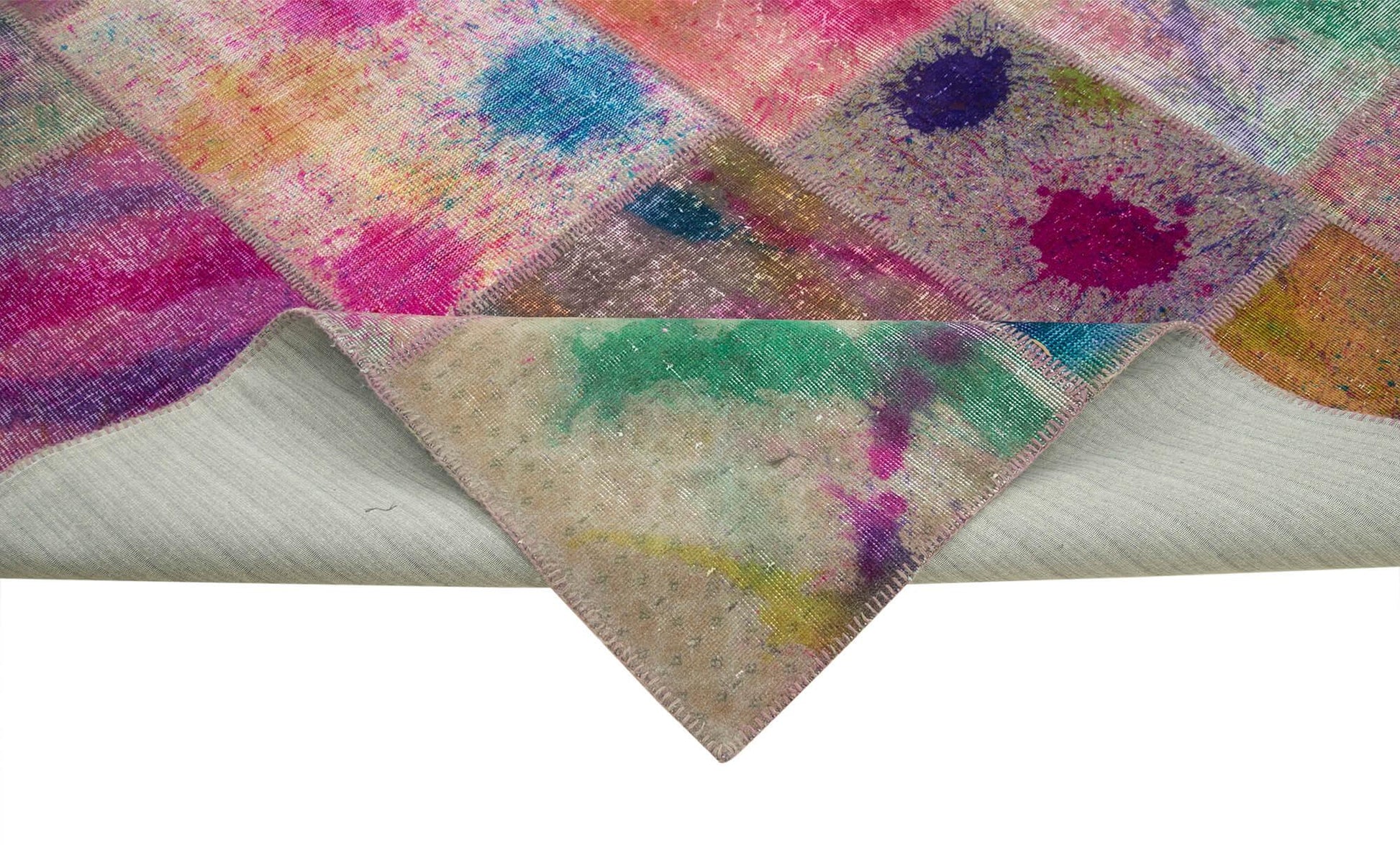 Kırk Yama Pembe Patchwork Pamuk Yün El Dokuma Halısı 307x404 Agacan