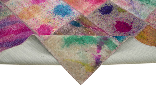 Kırk Yama Pembe Patchwork Pamuk Yün El Dokuma Halısı 307x404 Agacan