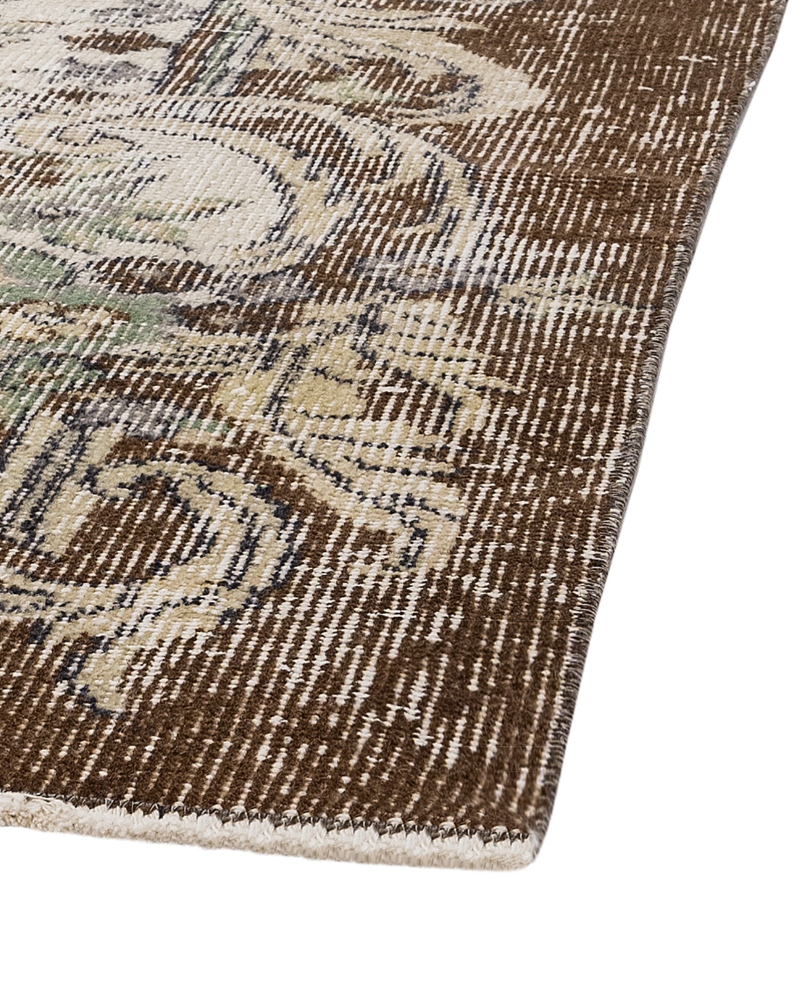 Vintage Kahverengi Göbekli Yün ve Pamuk El Dokuma Halı 172x264 Şark Halı