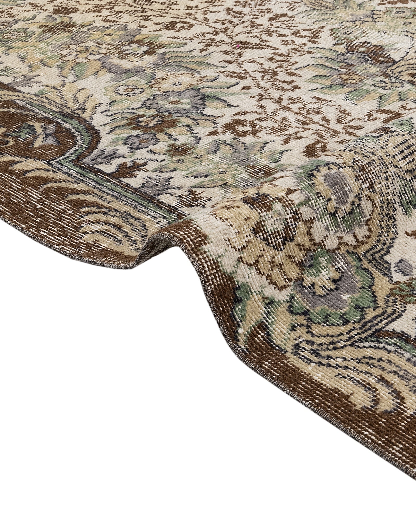 Vintage Kahverengi Göbekli Yün ve Pamuk El Dokuma Halı 172x264 Şark Halı