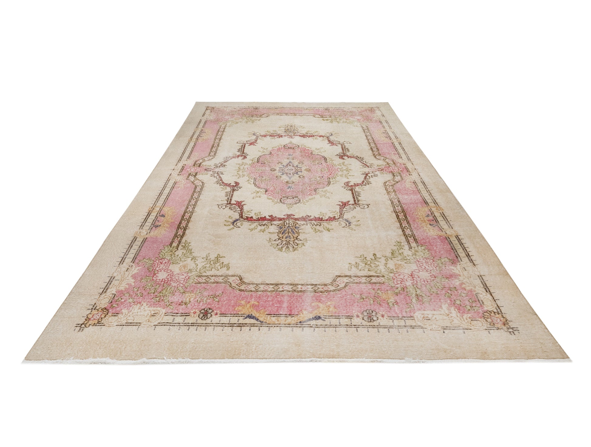 Vintage Bej Göbekli Yün ve Pamuk El Dokuma Halı 210x315 Şark Halı