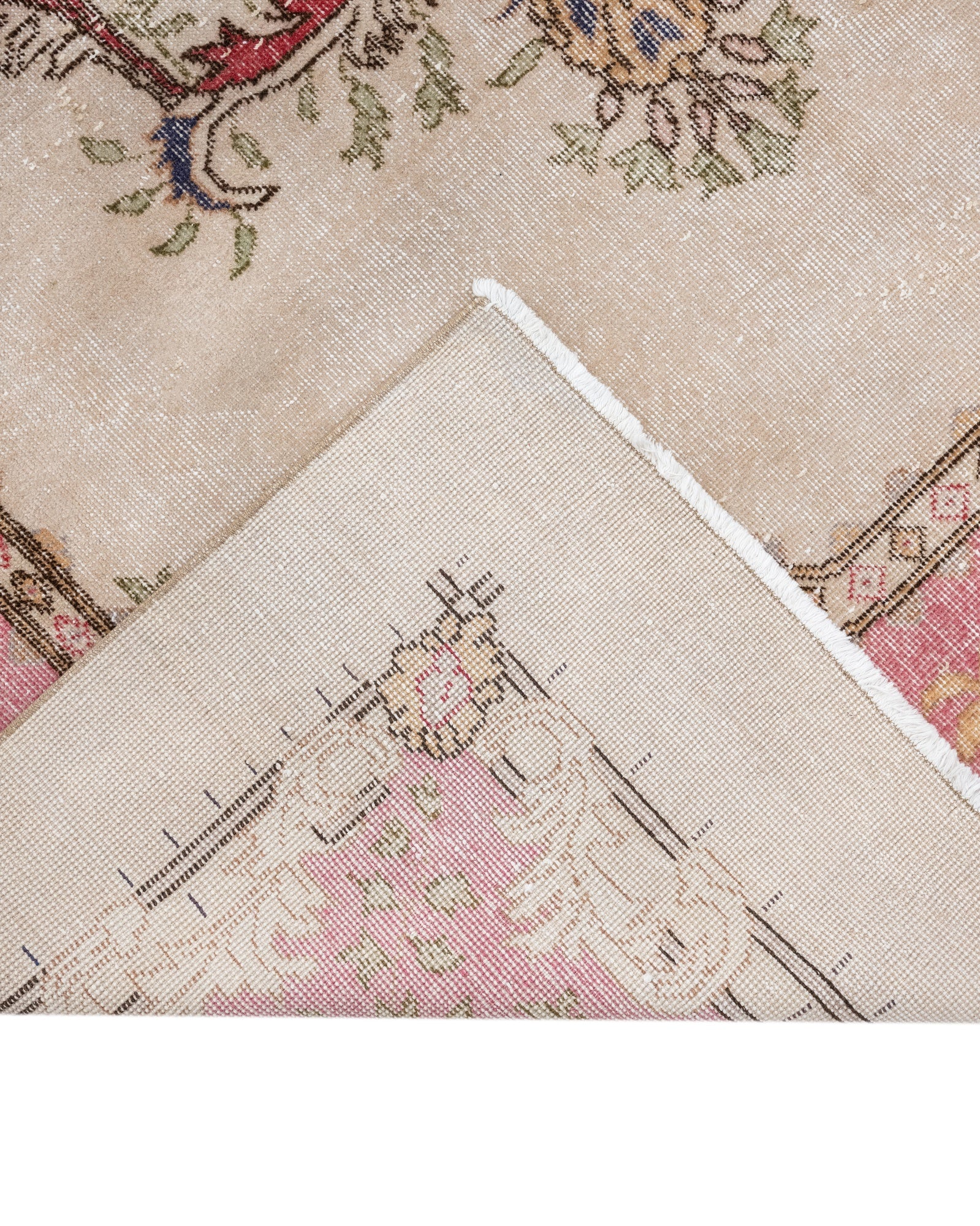 Vintage Bej Göbekli Yün ve Pamuk El Dokuma Halı 210x315 Şark Halı