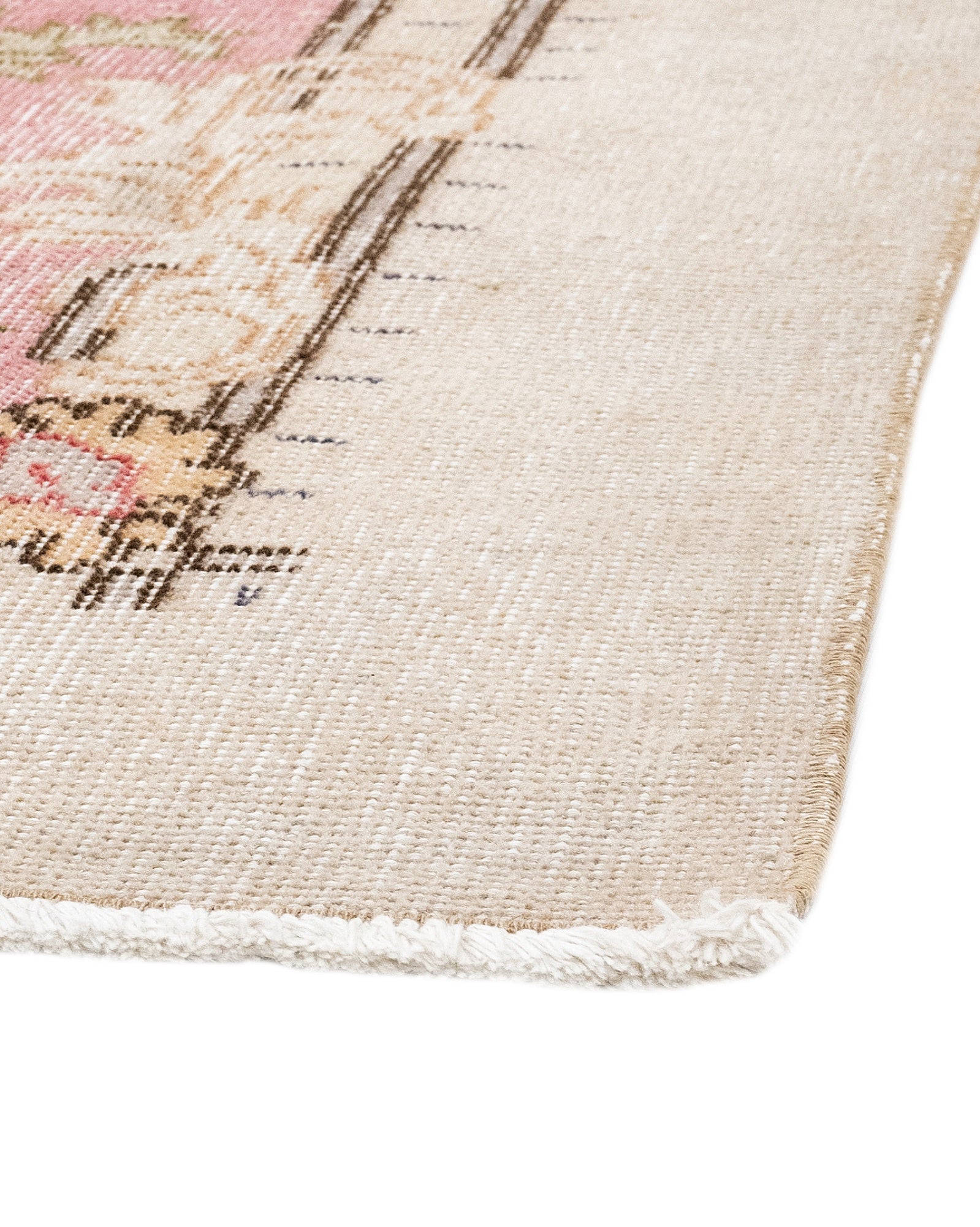 Vintage Bej Göbekli Yün ve Pamuk El Dokuma Halı 210x315 Şark Halı